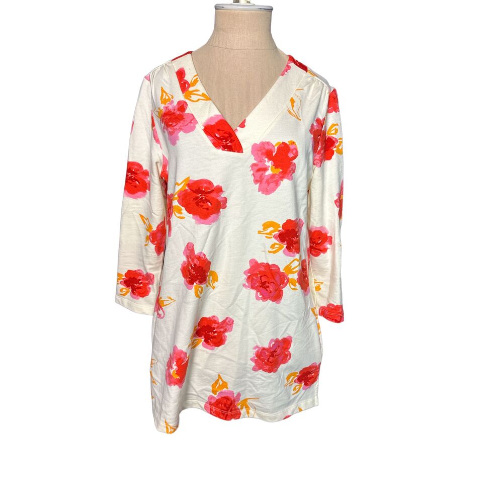 Land's End Floral Pullover Tunic Coverup Pockets Size Small